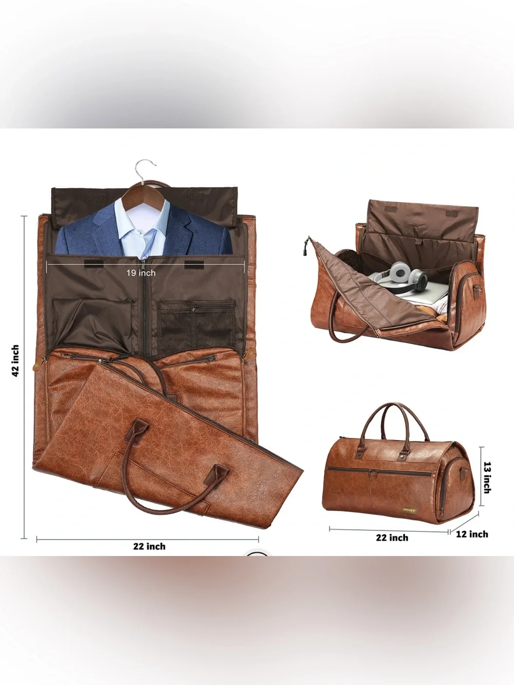Stover Brown Leatherette Garment Suit Bag